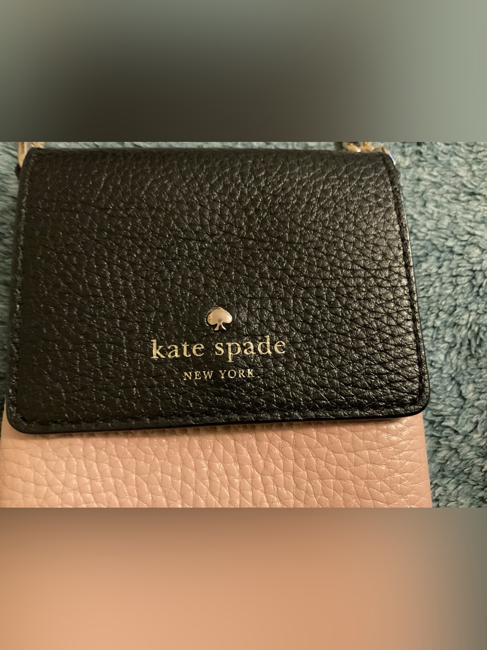 Kate Spade Pebbled Leather Phone Crossbody Colorblock Blush/Pink/Black/GLD Chain - Picture 3 of 9